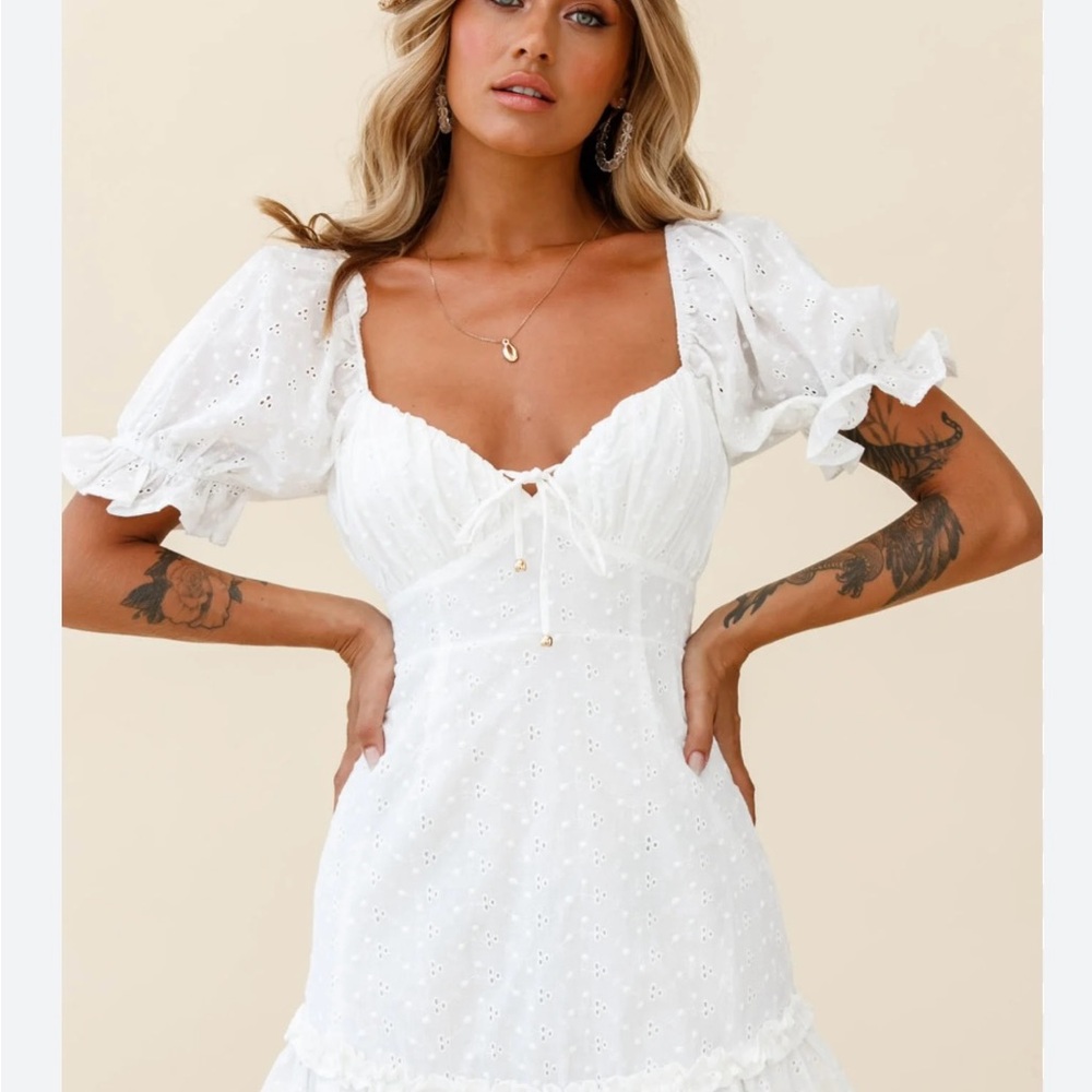 Selfie Leslie White Puff Sleeve Mini Dress